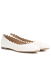 Chloé Lauren Scallop-edge Leather Flats In White