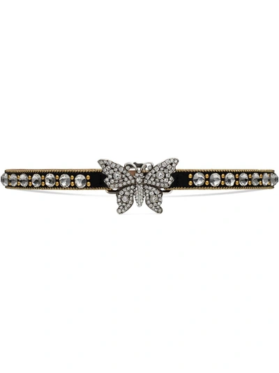 Gucci Leather, Gold-plated And Crystal Choker In Black Leather