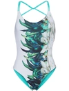 BELUSSO FEATHER PRINT REVERSIBLE CROSS BACK SWIMSUIT,M6155EXCLUSIVE12494008