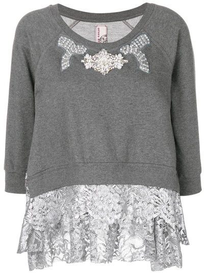 Antonio Marras Metallic Lace & Embellished Sweatshirt In Grey