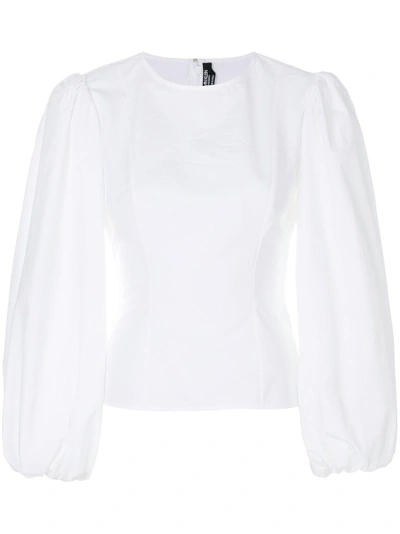 Calvin Klein 205w39nyc Crewneck Blouson-sleeve Fitted Poplin Top In White