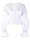 Simkhai Puff Sleeve Corset Shirt  In White