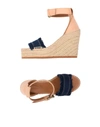 See By Chloé Leather And Denim Espadrille Wedge Sandals In Blue