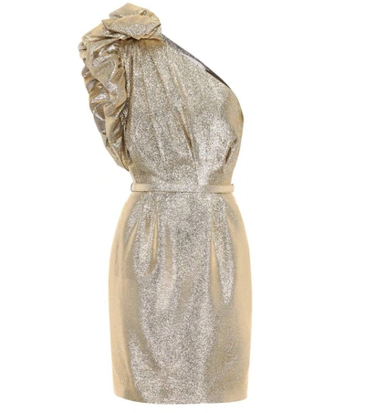 Stella Mccartney One-shoulder Lam&eacute; Cocktail Dress W/ Ruffled Detail In Gold