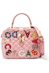 DOLCE & GABBANA LUCIA EMBELLISHED WATERSNAKE AND QUILTED LEATHER SHOULDER BAG