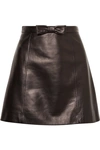 MIU MIU BOW-EMBELLISHED LEATHER MINI SKIRT