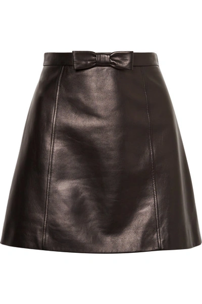 Miu Miu Black Leather A-line Pockets & Bow Miniskirt