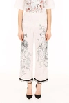 Prada Liberty Printed Sablè Pants W/ Fringe In Cipria+argentogrigio