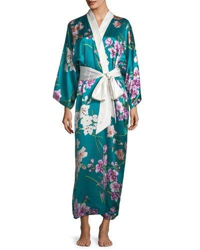 Olivia Von Halle Queenie Barbara Long Silk Robe In Multi Pattern