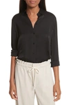 Vince Slim Silk Blouse In Black