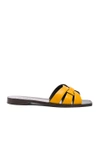 Saint Laurent Tribute Flat Leather Slide Sandals In Yellow