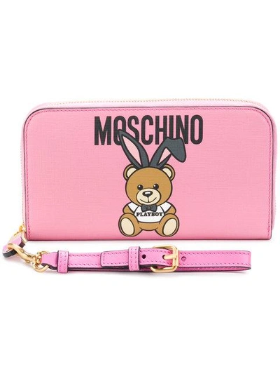 Moschino Playboy Teddy Wallet In Pink & Purple