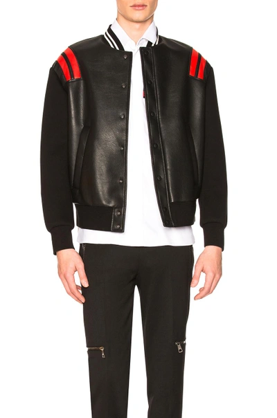 Neil Barrett Patch Leather & Neoprene Bomber Jacket In Black,red