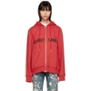 Helmut Lang Red Campaign Print Cotton Zip Hoodie