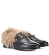 GUCCI Jordaan fur-lined leather loafers,P00294814