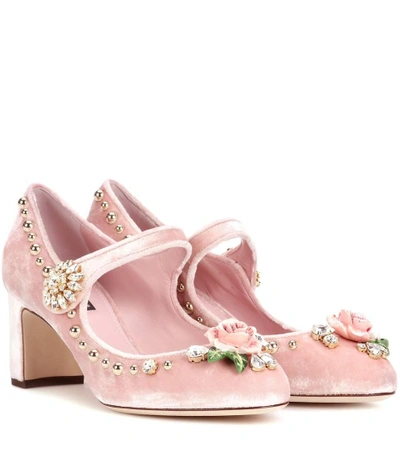 Dolce & Gabbana Crystal-embellished Velvet Pumps In Pink
