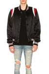 Amiri Varsity Leather & Silk Bomber Jacket In Black