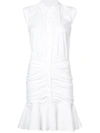 Veronica Beard Bell Sleeveless Ruched Stretch Poplin Dress, White