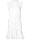 Veronica Beard Bell Ruched Stretch-cotton Poplin Mini Dress In White