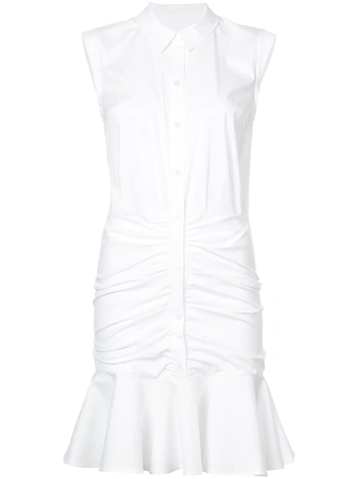 Veronica Beard Bell Sleeveless Ruched Stretch Poplin Dress, White