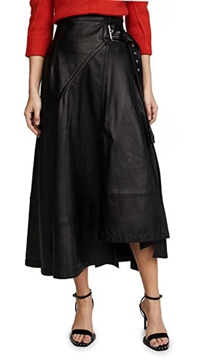 3.1 Phillip Lim / フィリップ リム Utility Leather Midi Skirt In Black
