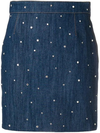Miu Miu Crystal-embellished Denim Mini Skirt In Mid Denim