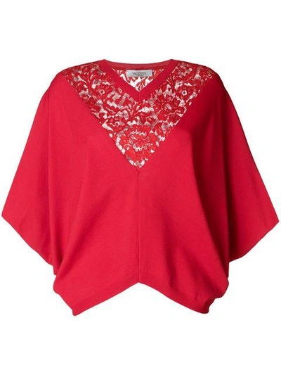 Valentino Lace-trimmed Poncho In Red