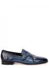 SANTONI BLUE LEATHER MONK-STRAP SHOES