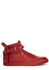 BUSCEMI 100MM GUTS RED LEATHER HI-TOP TRAINERS