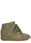 ISABEL MARANT BOBBY 90 OLIVE SUEDE WEDGE TRAINERS