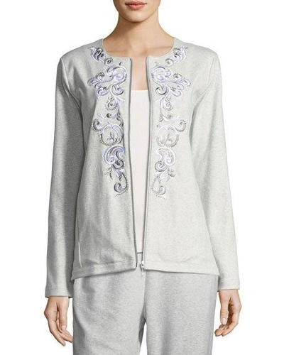 Joan Vass Embroidered Zip-front Jacket, Plus Size