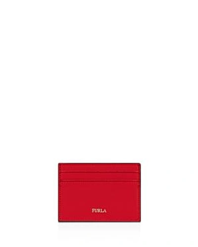 Furla Babylon Small Leather Card Case In Ruby Red/gold
