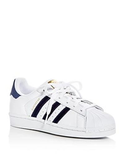 Adidas Originals Women's Superstar Leather & Velvet Lace Up Sneakers In White