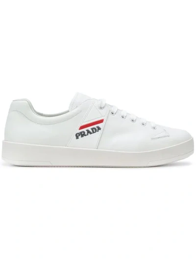 Prada Graphic Leather Sneakers In White