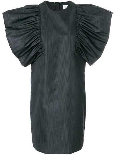 Msgm Oversized Ruffled-sleeve Moire Dress In Black