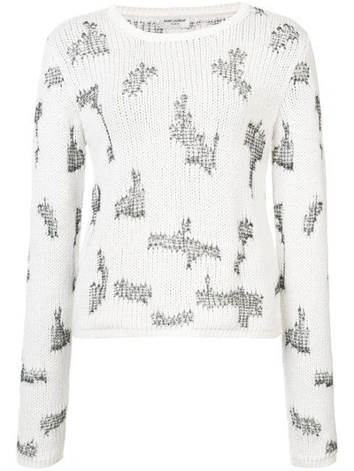 Saint Laurent Crewneck Intarsia-knit Cropped Cashmere Jumper In White