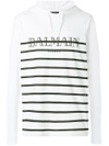 Balmain Striped-logo Hooded Cotton Sweatshirt In White