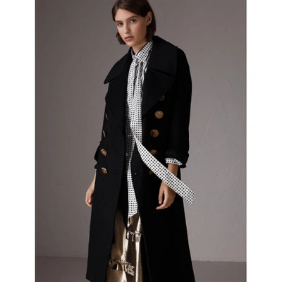 Burberry Bird Button Wool Blend Military Coat In Black ModeSens GB