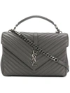 Saint Laurent Large Collège Monogram Leather Shoulder Bag In Grey