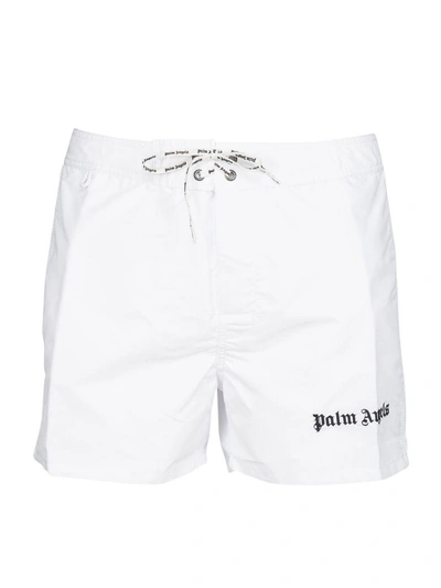 Palm Angels Iconic Logo Embroidered Swim Shorts In White-multi