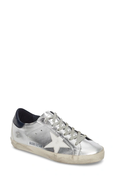 Golden Goose Metallic Leather Star Low-top Sneaker In White/navy