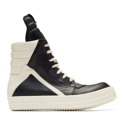 Rick Owens Black And Off-white Geobasket High Sneakers In Black