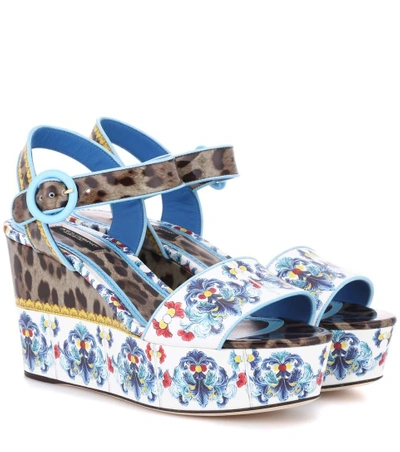 Dolce & Gabbana Majolica & Leopard Print Flatform Sandal In Multicoloured