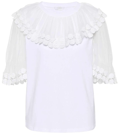 Chloé Ruffled-neck Silk And Cotton Top In White