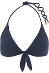 VIX LEATHER-TRIMMED KNOTTED TRIANGLE BIKINI TOP,3074457345616754982