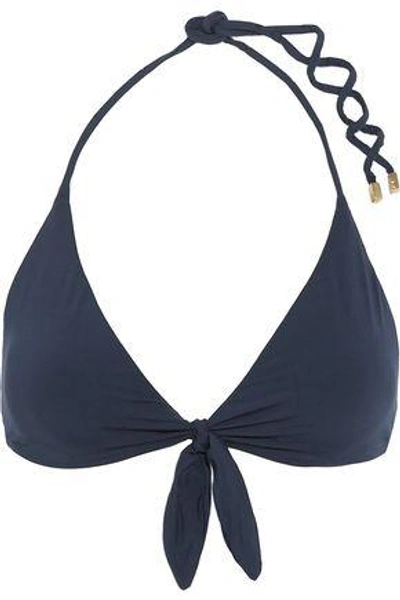 Vix Leather-trimmed Knotted Triangle Bikini Top In Navy