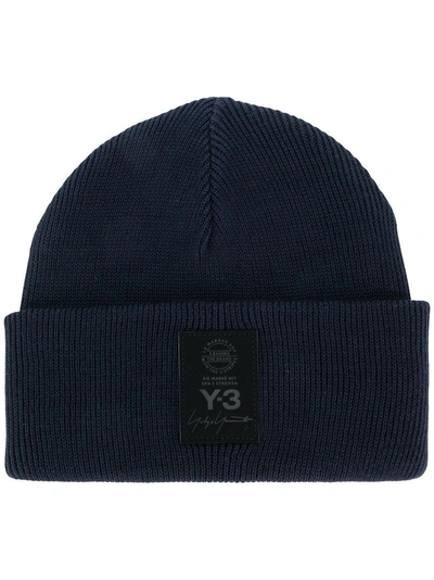 Y-3 Logo Beanie Hat In Blue