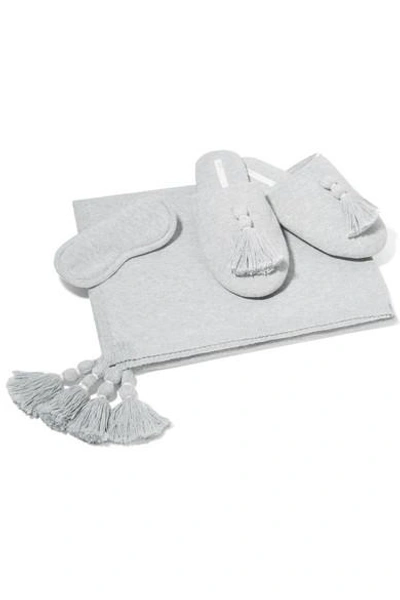 Skin Cotton-blend Wrap, Eye Mask And Slipper Gift Set In Grey