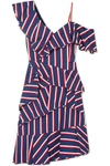 ALICE AND OLIVIA COLD-SHOULDER STRIPED COTTON-TWILL DRESS