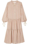 SEE BY CHLOÉ ROPE-TRIMMED TIERED STRIPED GAUZE DRESS